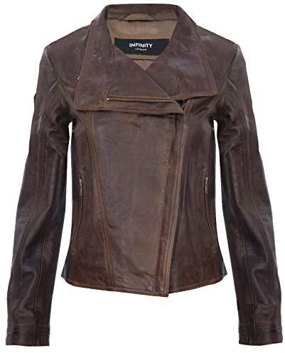 Ladies Leather Jacket Classic Biker Style Shawl Real Leather Womens Jacket
