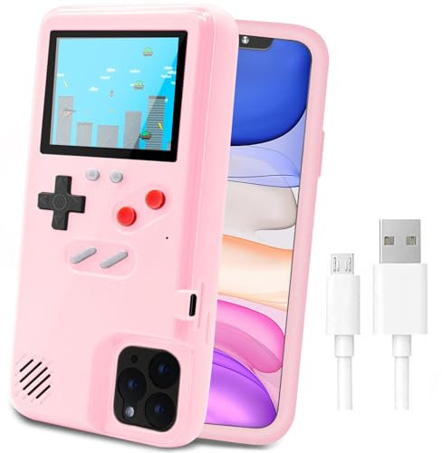 LucBuy Étui de Jeu pour iPhone, Housse de Protection Rétro-alimenté avec 36 Petits Jeux,Écran Couleur,Coque de Jeu Vidéo Antichoc pour iPhone 11 Pro - Rose