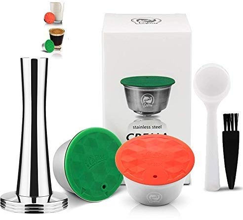 i Cafilas Stainless Steel Refillable Reusable Coffee Pos for Dolce Gusto Machines with Spoon and Brush (Coffee Pod+Milk Pod+Tmaper)