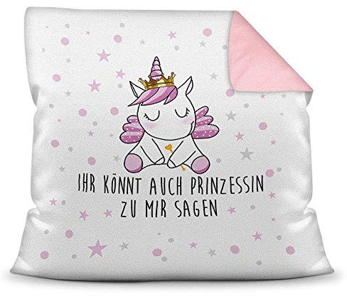 Tassendruck Farbkissen Rosa inkl. Füllung mit Spruch Ihr könnt auch Prinzessin zu Mir Sagen - Glitzer/Geschenk-Idee/Stern/Deko-Kissen/Einhorn/Unicorn