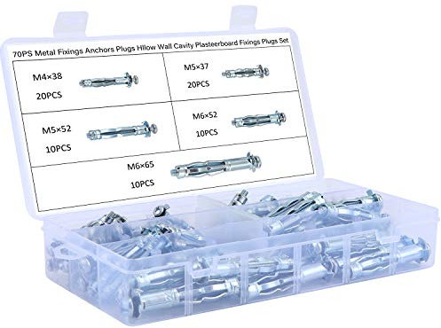 WiMas Selbst Bohren Trockenbau Anker mit Schrauben Kit, Dübel Set Schrauben-Sortiment, Wand Gipskartondübel (Silber, 70PCS, 5 Sizes)
