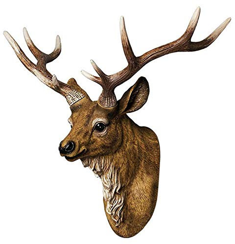 RTGGSEL Retro Faux Stag Wall Mount Mule Deer Simulated Resin Taxidermy Animal Head Ornament Fake Deer Head Sculpture Wall Decor (16.9 X 15.7 X 9.8)