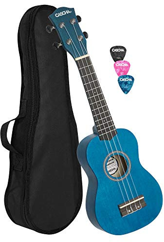 Cascha Soprano Ukulele Blue, small Hawaii guitar for kids & adults with bag, 3 picks and Aquila Ukulele strings, Blu, HH 3962