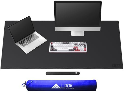 Cacoy 130x60 cm Lederschreibtischunterlage, PU-Leder Büroschreibtischmatte, Extra Großes Gaming-Mauspad, Wasserdichtes leicht zu reinigendes Computer Tischunterlage, XXL Schreibtischunterlage, Schwarz