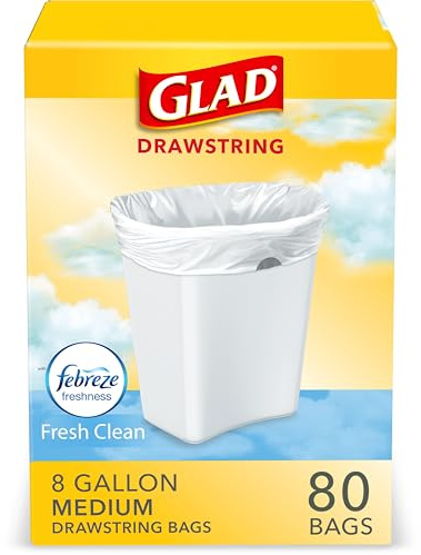 Glad Müllbeutel, mittelgroß, mit Kordelzug, 30 Liter, weißer Müllbeutel, frischer und sauberer Duft, 80 Stück (Paket kann variieren)