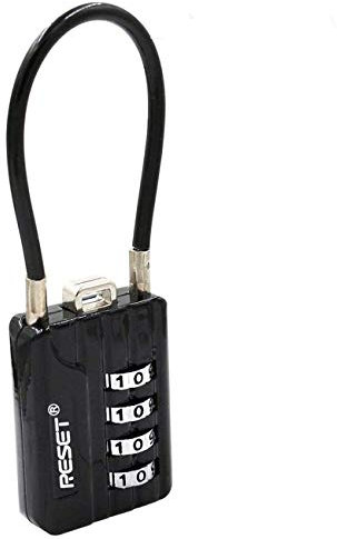 RESET-200 Cadenas à 4 chiffres, câble 10 cm, diamètre 3 mm, haute sécurité, adapté pour casiers, bagages, étuis d'armes, boîtes à outils, casques, pack de 1