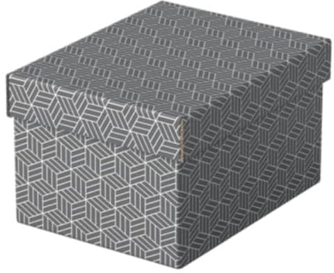 Esselte Small Storage & Gift Box With Lid, Pack Of 3, Home/Office Storage & Gift Packing, 100% Recycled Cardboard, 100% Recyclable, Geometric Design, Grey, 628281