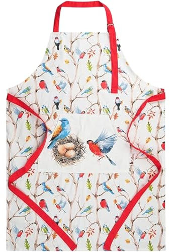 SiXsigma Sports Kitchen Chef Aprons for Women & Men - Quick Dry Adjustable Cooking Apron's for BBQ, Bakers & Smoker Grill Aprons - Perfect Mothers Day Gifts For Cooking Lovers (White Red - Birds)
