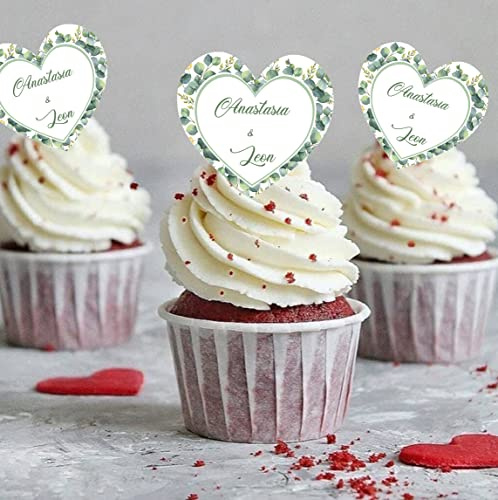 Muffinaufleger Herz mit Eukalyptus PERSONALISIERT Hochzeit Geburtstag