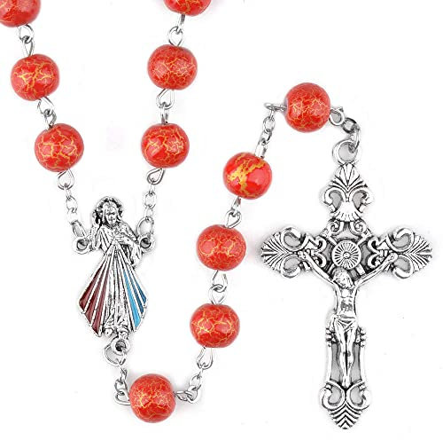 Rosenkranz-Perlen mit rotem Stein von Jesus, Christus, Herr und katholische Geschenke, 7 mm