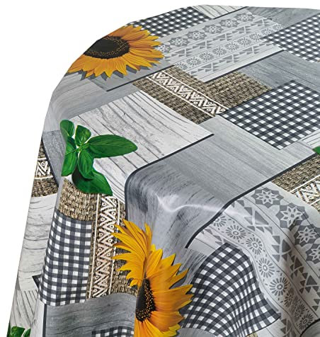 Wachstuch Wachstischdecke Tischdecke Gartentischdecke Größe wählbar Sonnenblumen Basilikum Oval 130 x 160 cm abwaschbar