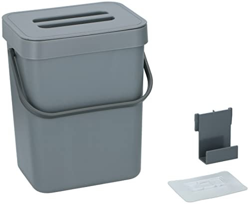 Muddy Hands Hanging or Wall Mounted Kitchen Bin Over Cabinet Cupboard Door Worktop Rubbish Waste Food Scraps Vegetable Peelings Dustbin (3 Litre, Grey)