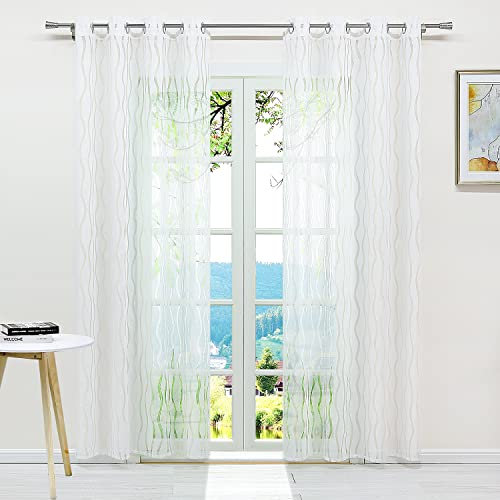 ESLIR Gardinen mit Ösen Vorhänge Ausbrenner Weiß Fensterschal Transparent Ösenschal mit Wellen Muster BxH BxH 140x225cm 2 Stück