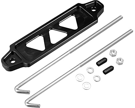 X AUTOHAUX 172mm Universal Hollow Car Battery Hold Down Mount Bracket Set | Aluminum Alloy, Black, 8 Inch Bolt