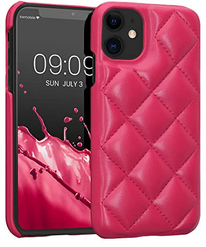 kwmobile Quilted Case Compatible with Apple iPhone 11 - Case with Faux Leather Quilting Design for Phone - Neon Pink