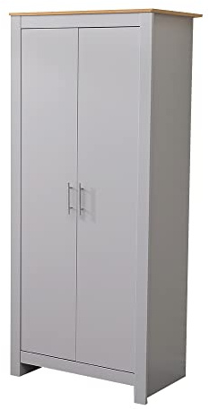 Kingwudo® Wooden 2 Doors Wardrobe with Hanging Rail and Shelf Clothes Storage Unit for Modern Bedroom Furniture Grey and Oak Color