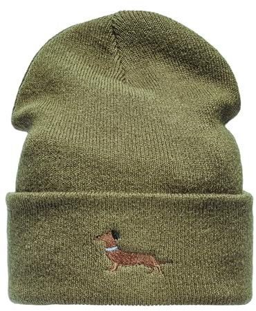 Baddery Strickmütze Herren & Damen : Dackel - Geschenk für Hundebesitzer Jäger Geschenke - Beanie Männer Mütze Gassi (Grün)