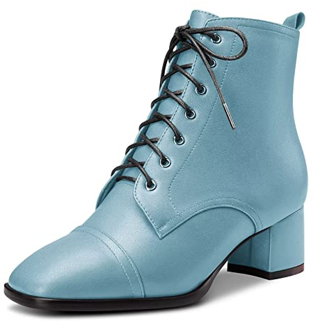 Saekcted Donna Chunky Blocco Basso Gattini Tacco Heel Quadrata Punta Stivaletti Lacci Cerniera Stivali