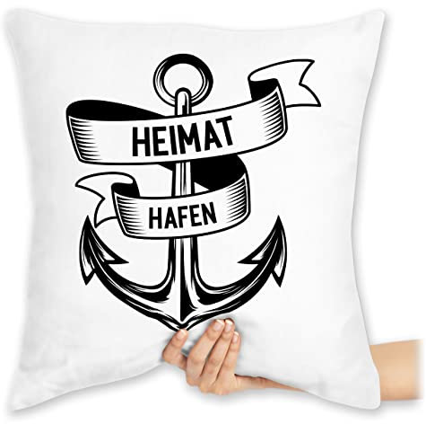 Kissen 40x40 Zierkissen - Statement - Heimathafen Anker - 40 x 40 cm - Weiß - mit Spruch Statements sofakissen sprüche