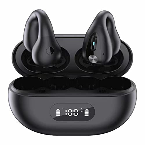Knochenleitungs Kopfhörer, Kabellose Ohrclip-Kopfhörer mit Knochenleitung,Bone Conduction Wireless Bluetooth 5.3,Clip On Ear Kopfhörer, Laufen, Training, , HiFi-Qualität/Lange Akkulaufzeit(Schwarz)