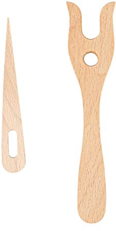 AUEAR, 2 Pack Weaving Tools, a Wooden Knitting Fork and Big Eye Needle Braider Craft Tools for DIY Knitted Crafts
