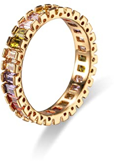 Daesar Ringe Frauen Vergoldet, Gold Ring Personalisiert mit Bunten Zirkonia Bandring Hochzeit Ringe Damen Modeschmuck Große 62 (19.7)