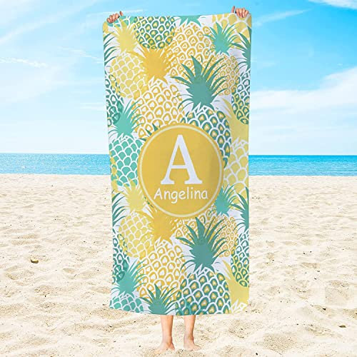 Kinder Erwachsene Benutzerdefinierte Ananas Strandtücher Personalisiertes Strandtuch mit Namen, Ananas Zeichnung Früchte Badetuch Personalisiert Wasserabsorbierend Handtücher Yoga Matte