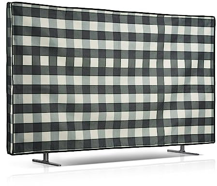 kwmobile Dust Cover for 49-50 TV Dust Cover - Linen Fabric TV Protector - check stripes Black/Light Grey/White