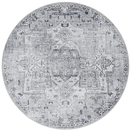 Paco Home Waschbarer Teppich Wohnzimmer Schlafzimmer Rund Vintage Muster Moderne Deko Orientalisch Ornamente Bordüre, Grösse:200 cm Rund, Farbe:Grau 3