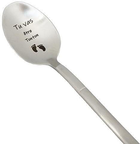 Cuillère Annonce Grossesse pour son Frère, Idee Cadeau Original et Personnalisé pour Futur Oncle, Annonce Drôle et Insolite Naissance de Bébé, Cuillère à Café/Dessert avec son Coffret pour Offrir