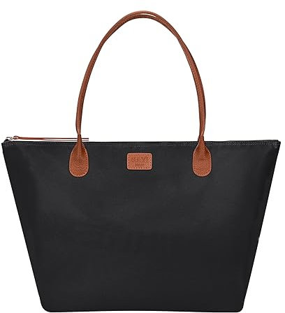 GAYI URBAN Nylon-Tragetasche für Frauen, große faltbare Wochenend-Hobo-Geldbörsen für Frauen, Schulter-Tragetasche, Handtaschen mit Reißverschluss, Schwarz