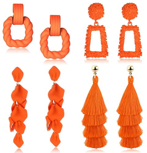 FIOROYAL Statement Ohrringe Tropfen Raffia Ohrringe Dangle Geometrische Ohrringe Boho Lange Quaste Ohrringe Hot Pink Ohrringe für Frauen Mädchen