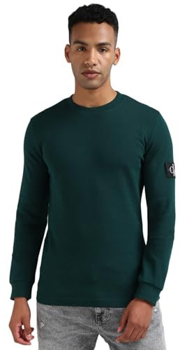 Calvin Klein Men’s Basic Badge Waffle Long Sleeve Top, Green (Ponderosa Pine), XS