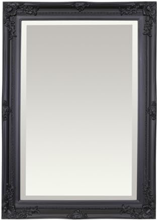 Select Mirrors Rennes Vintage Wall Mirror - Shabby Chic Baroque, Antique, French Design - Solid Wood Frame (Black, 50cm x 70cm)