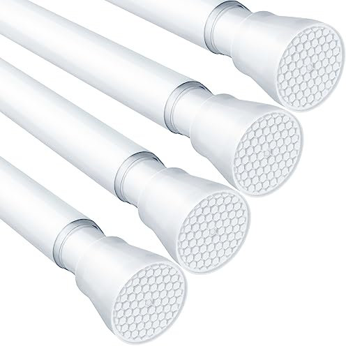 MEXAU 4 Stück weiße Spannstange, 40,6 bis 66 cm, kurze Spannstangen, verstellbare Federvorhangstangen, ohne Bohren, ausziehbar, kleine Spannstange für Schrank