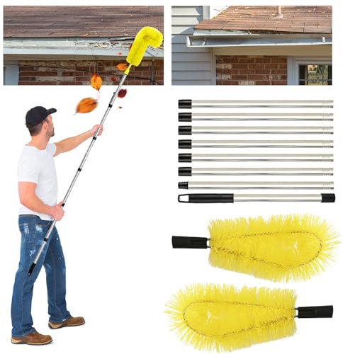 Dechoga Brosse De Nettoyage De Gouttière Avec Manche Télescopique Extensible 3,1 M Outil De Nettoyage De Garde, Nettoyeur de toiture, Feuilles faciles à enlever, outil de nettoyage facile à enlever