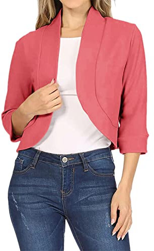 Bolero - Giacca da donna per feste, con blazer corto, elegante, con maniche a 3/4, oro rosa, XL