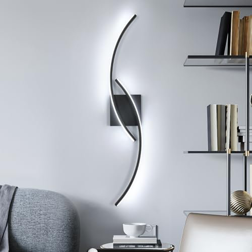 Comely Wandleuchte LED Innen Moderne, Line Wandlampe LED 27W 3000LM, Kaltweiß 6500K Wandbeleuchtung für Treppenhaus Wohnzimmer Kinderzimmer Schlafzimmer, Schwarz