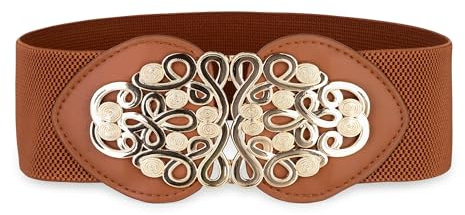 BlackButterfly Taillengürtel Damen Filigranschließe Gold | Ovales Kunstlederpad, Verschlungene Ranken, Elastischer Rücken, Größen S-XXL, Taillenformer, Barock