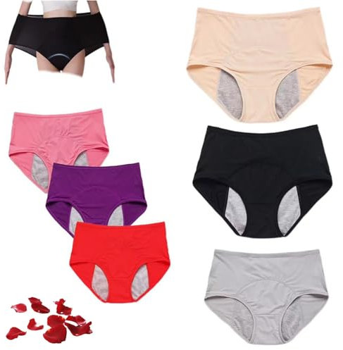 5 Stück Upgrade-Höschen mit hoher Taille, auslaufsicher, Baumwollhöschen, Übergröße, waschbare Inkontinenzhosen für Damen (5 Stück, 4XL (85–95 kg))