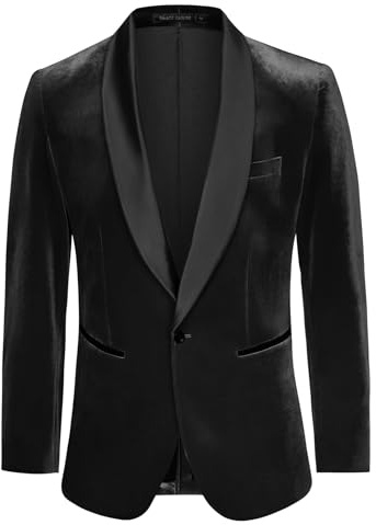 Men’s Blazers Suits Slim Fit One Button Long Sleeve Velvet Blazer Jacket Casual Blazers for Chrismtas M Black