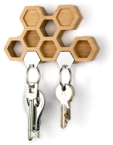 SEQUOIA - Porte-clés mural moderne, porte-clé d'entrée en bambou, porte clé murale pour maison, crochet magnétique, élégant et minimaliste pour la décoration, design nid d'abeille honeycomb