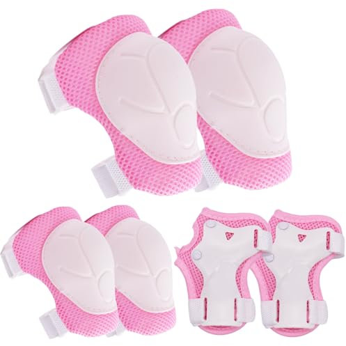 MOPQMKT Ginocchiere Set 6 in 1 Ginocchiere Gomitiere Tutore Polso Protezioni Regolabile Attrezzatura Protettiva Set di Protezioni Skateboard Bambini Biciclette Pattinaggio Ciclismo