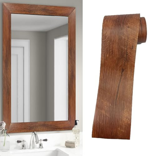 DESOMINOR 10 Yard Redwood Grain Border Peel & Stick Wallpaper Border Removable Waterproof Bathroom Mirror Frame Sticker