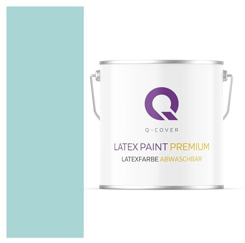 Q-COVER Latexfarbe Abwaschbar 5L (ca.35m2) Helltürkis Farbton Innenfarbe Wandfarbe Deckenfarbe Klasse 2 Mattfarbe Für Allergiker Scheuerfest Geruchlos Frei Von Voc