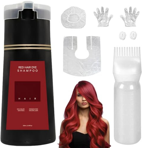 Natural Plant Hair Dye - Instant Herbal Coloring Shampoo for Grey Hair, Long Lasting Color for Women & Men (Red)
