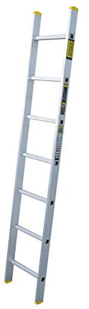 Bayersystem BS-DJ 1x7 Aluminium Anlegeleiter, 7 Sprossen, bis 150 kg belastbar, Leiterhöhe 1,91 m, max. Arbeitshöhe 2,79 m, Profi-Leiter, Stufenanlegeleiter, Silber/Gelb