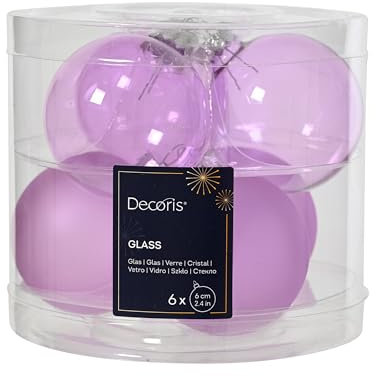 Weihnachtskugel Glas 6cm x 6 Stück - matt & glänzend - Christbaumkugeln Weihnachtsbaumkugeln für Weihnachtsbaum zu Weihnachten - Christbaumschmuck & Weihnachtsbaumschmuck - Helllila transparent