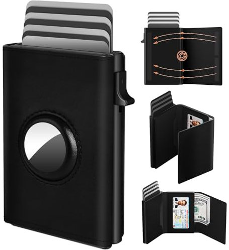 dwnkove Portafoglio AirTag Uomo, Porta Carte di Credito, Blocco RFID, Portacarte Pop-up in Pelle, Capacità 9-14 Carte | Finestra ID | Slot Contanti