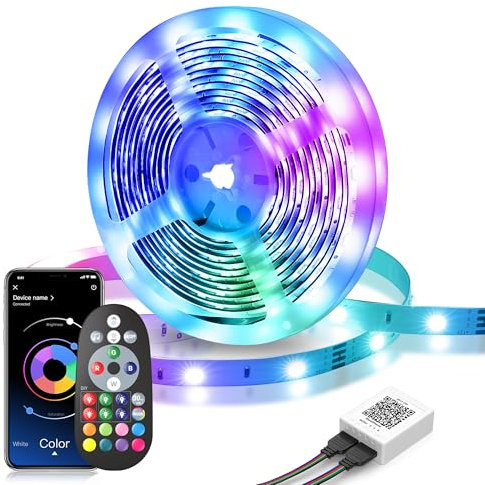ACICILI Striscia LED RGB da 10 m, con controllo app, striscia luminosa a LED, autoadesiva, con musica, flessibile, per decorazioni natalizie, cucina, feste
